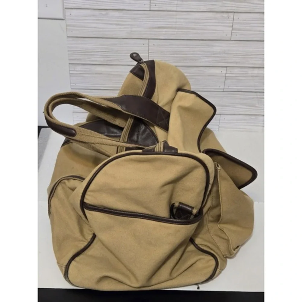 ZEP-PRO Khaki Brown Tan Canvas Leathrr Concho‎ Travel Duffel Bag 15